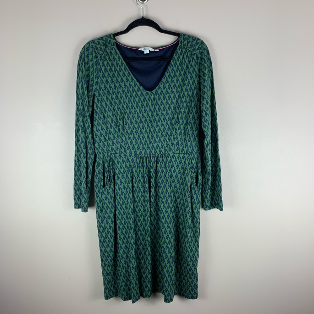 Boden Green Pattern Long Sleeve Dress size 12